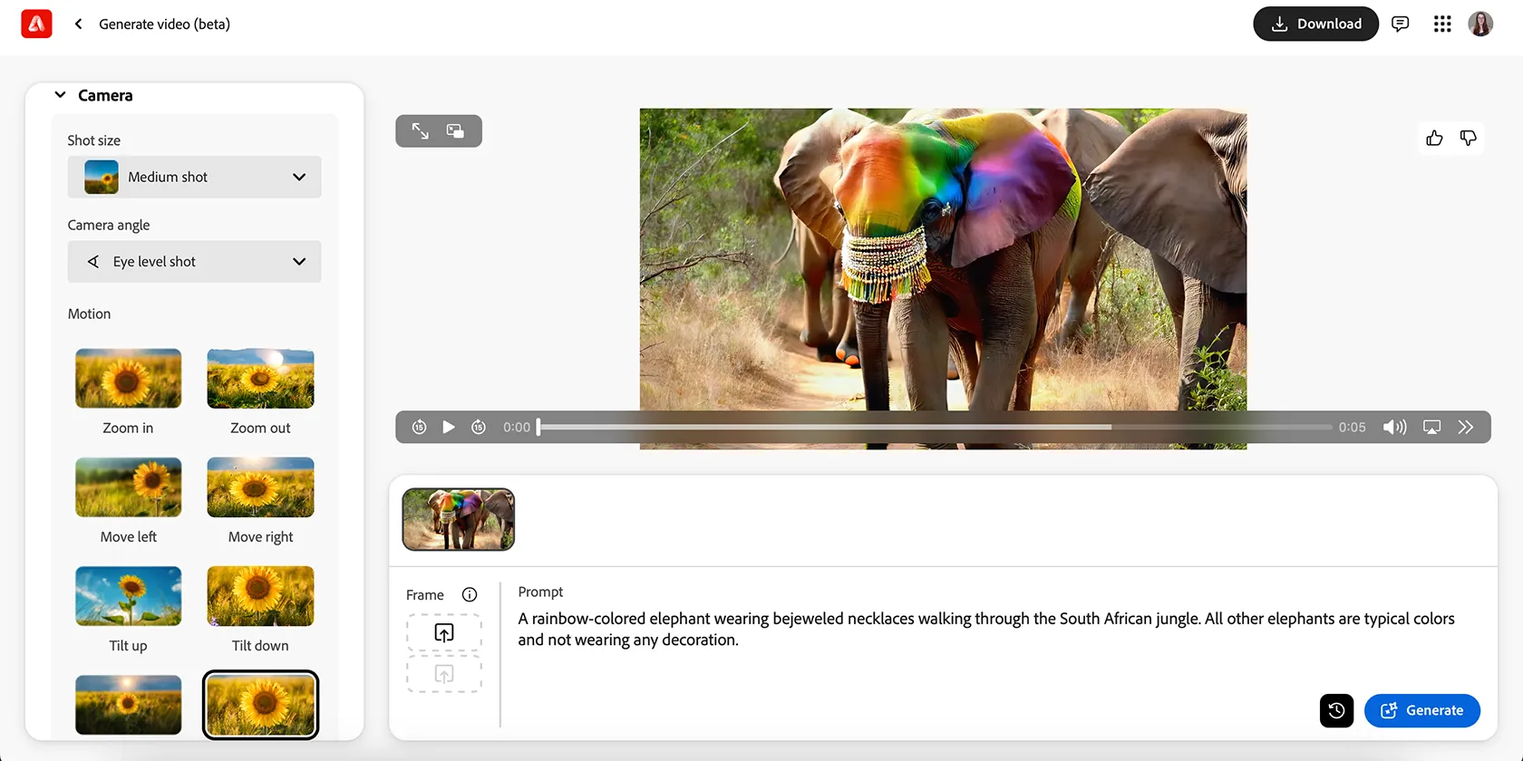 Adobe Firefly web app giao diện tạo video AI