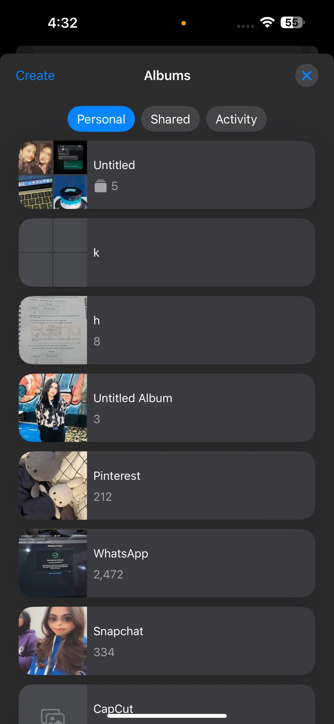all albums listed in the Photos app-1
