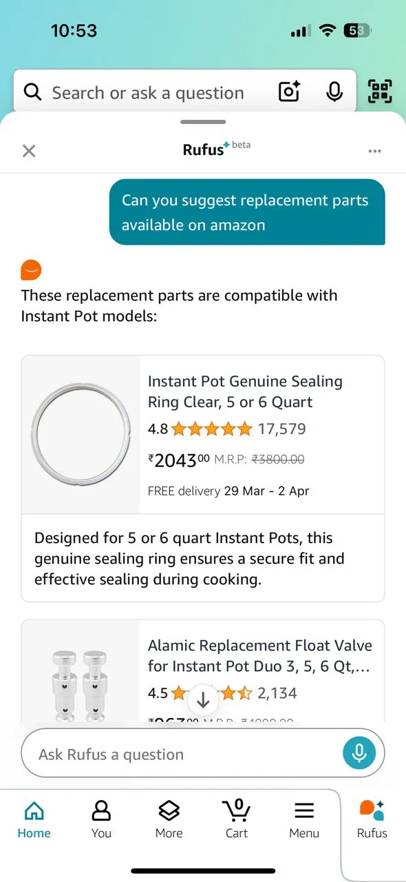 Amazon Rufus hỗ trợ khắc phục sự cố sản phẩm, cung cấp hướng dẫn từng bước và liên kết linh kiện thay thế