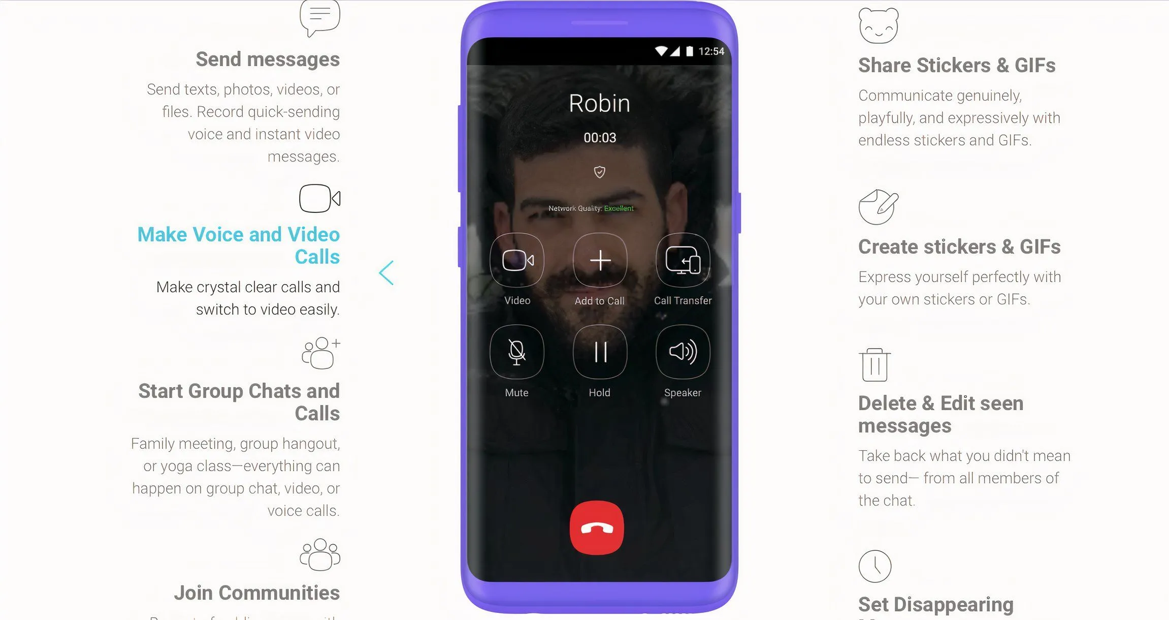 Ảnh chụp màn hình các dịch vụ và tính năng của Viber.