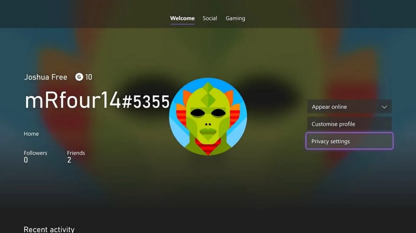 Ảnh chụp màn hình menu hồ sơ Xbox Series X