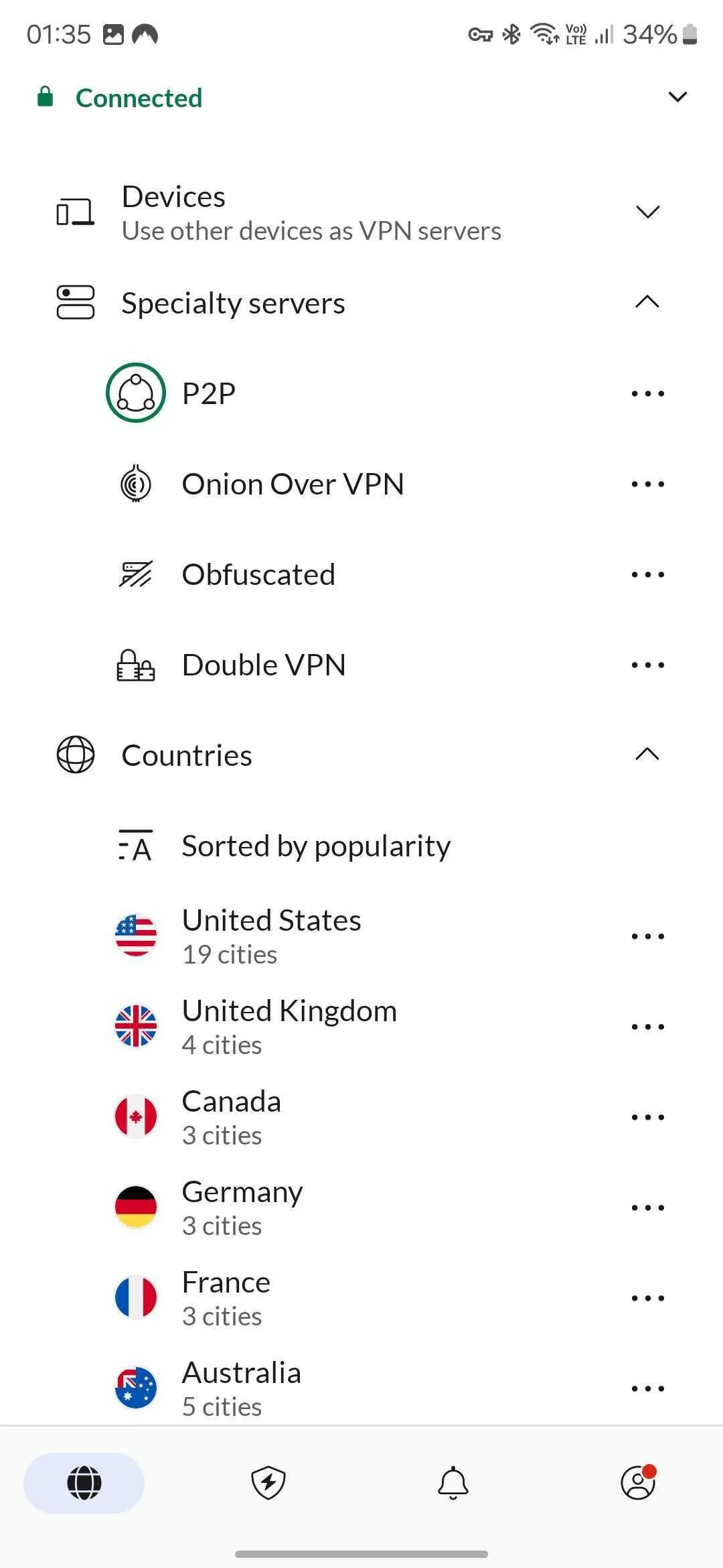 Ảnh chụp màn hình ứng dụng NordVPN đang kết nối trên điện thoại Android