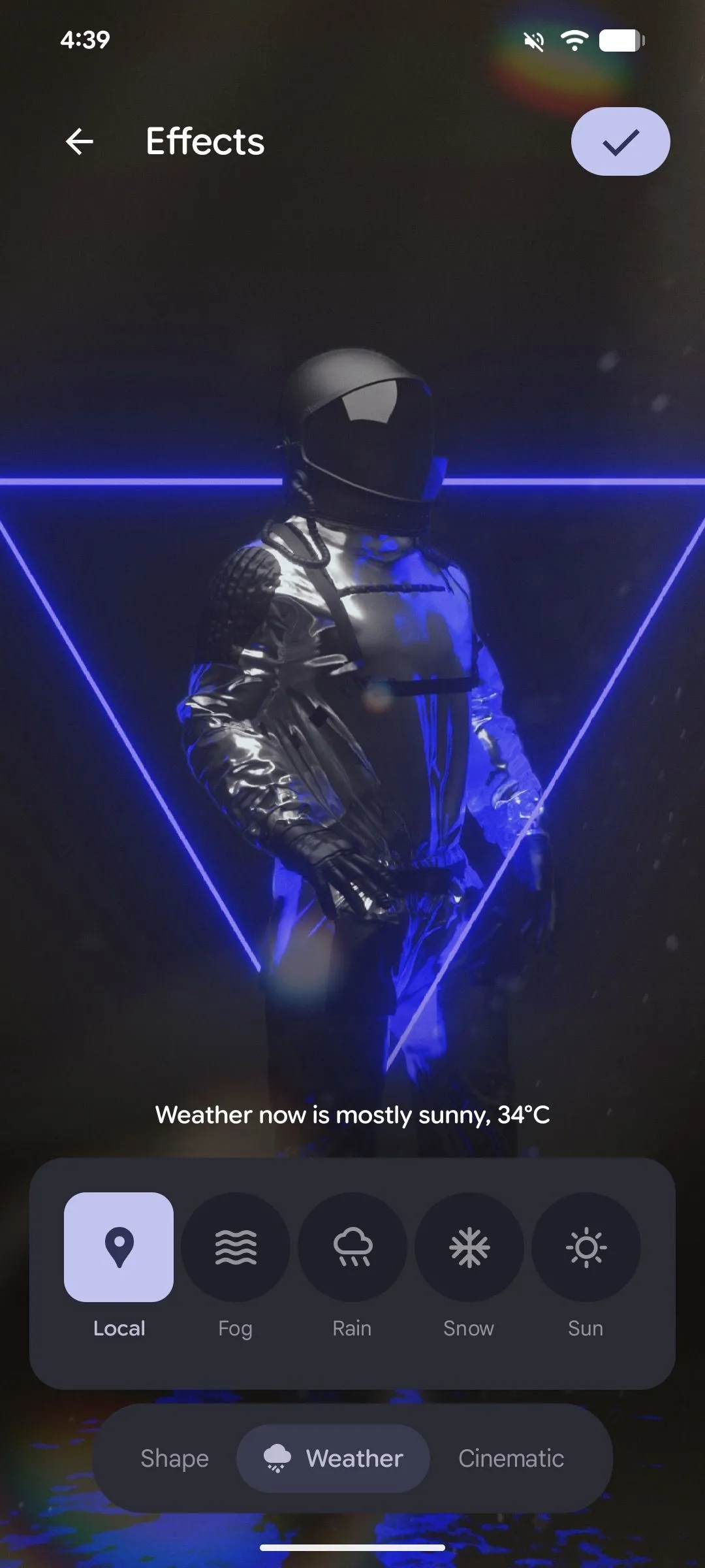 Áp dụng hiệu ứng thời tiết động (Local Weather Effect) cho hình nền trên Android 16, đồng bộ với thời tiết thực.