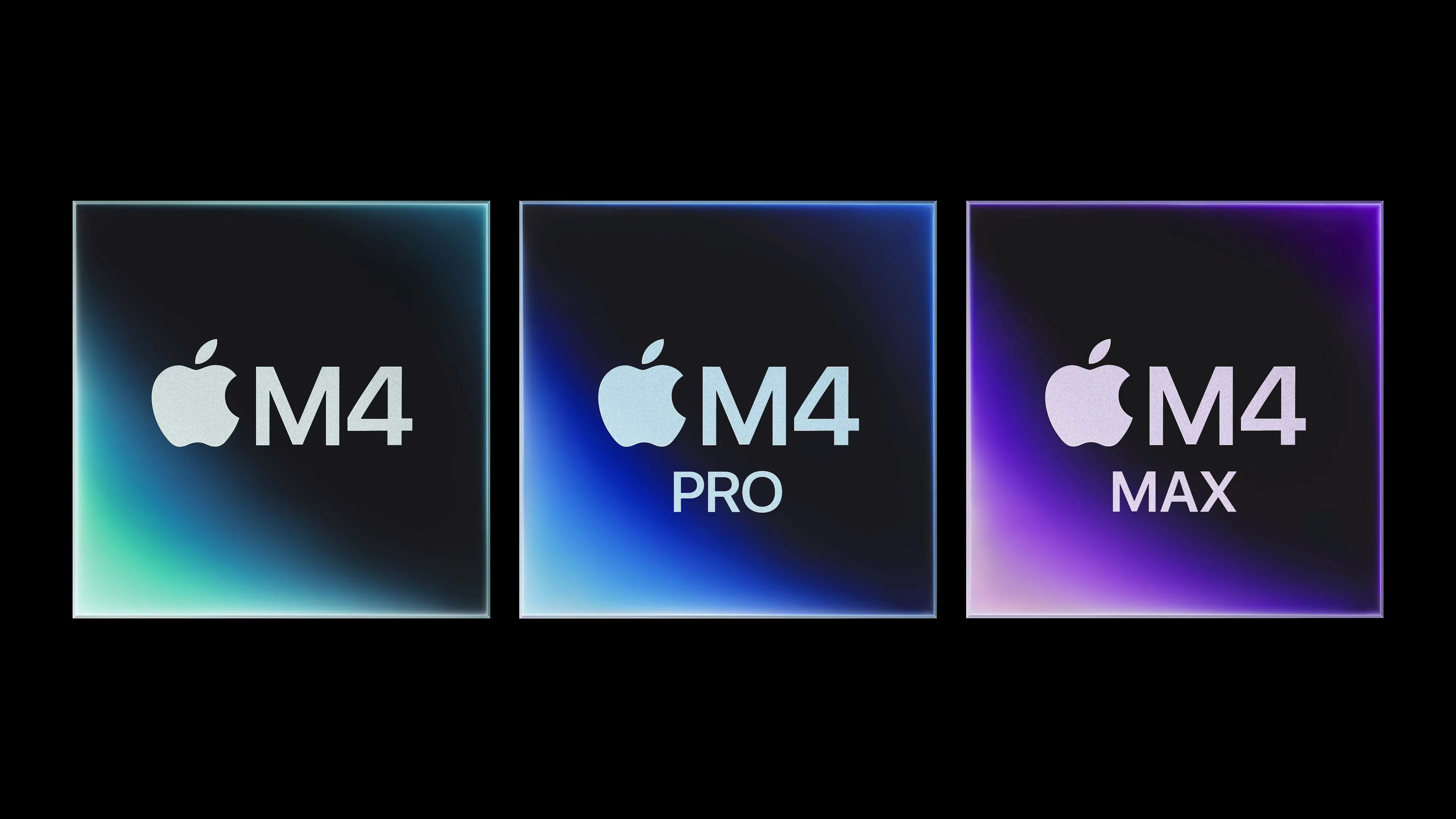 Ba chip Apple M4, M4 Pro và M4 Max đặt cạnh nhau thể hiện sức mạnh tối ưu của Apple Silicon