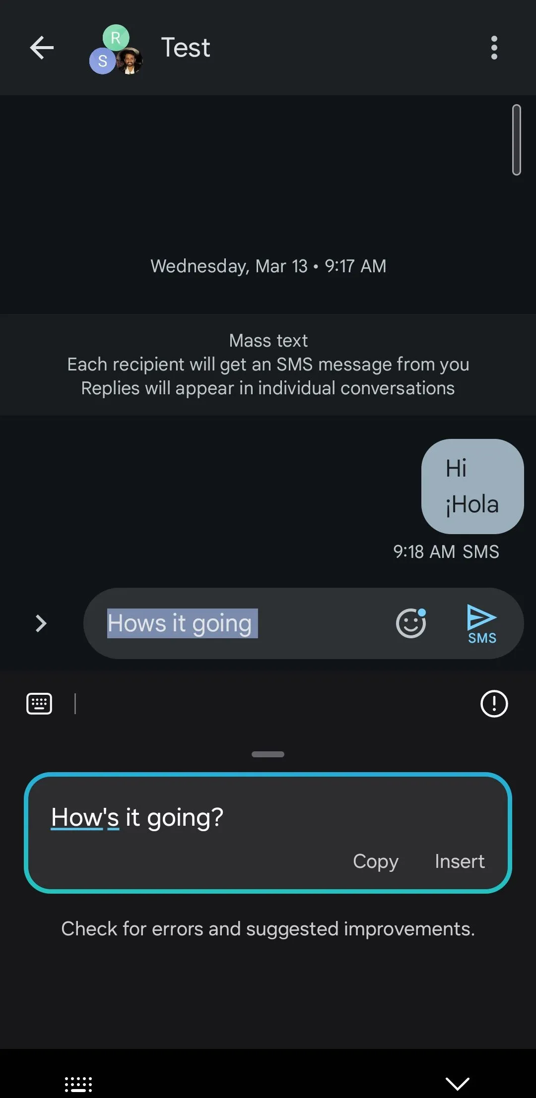 Bàn phím Samsung sửa lỗi ngữ pháp tin nhắn tự động với Galaxy AI