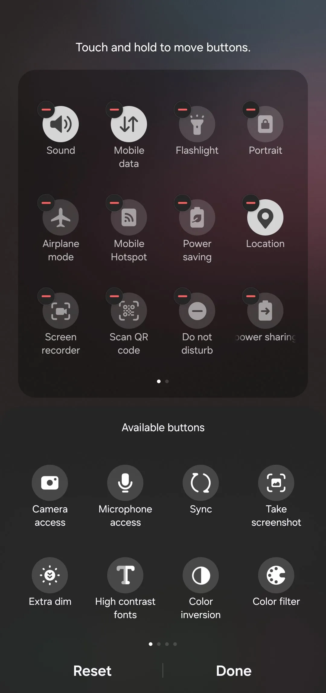 Bảng cài đặt nhanh ở chế độ chỉnh sửa trên Android