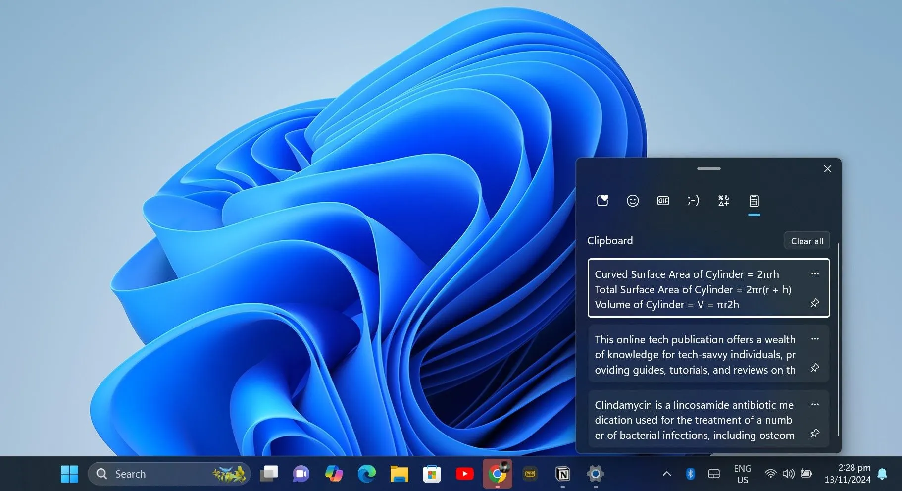 Bảng lịch sử Clipboard History trong Windows