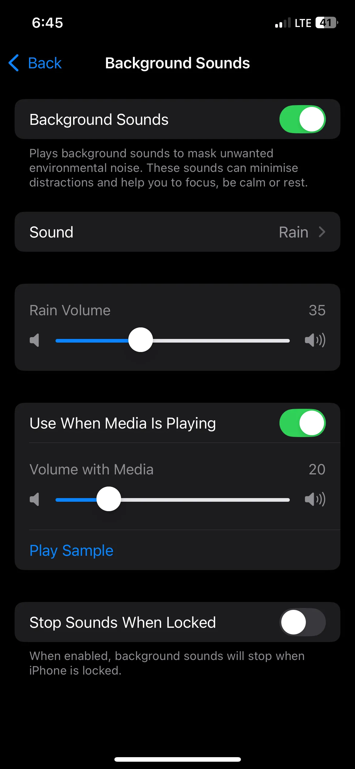 Bật tính năng Âm Thanh Nền với âm thanh mưa trên iPhone