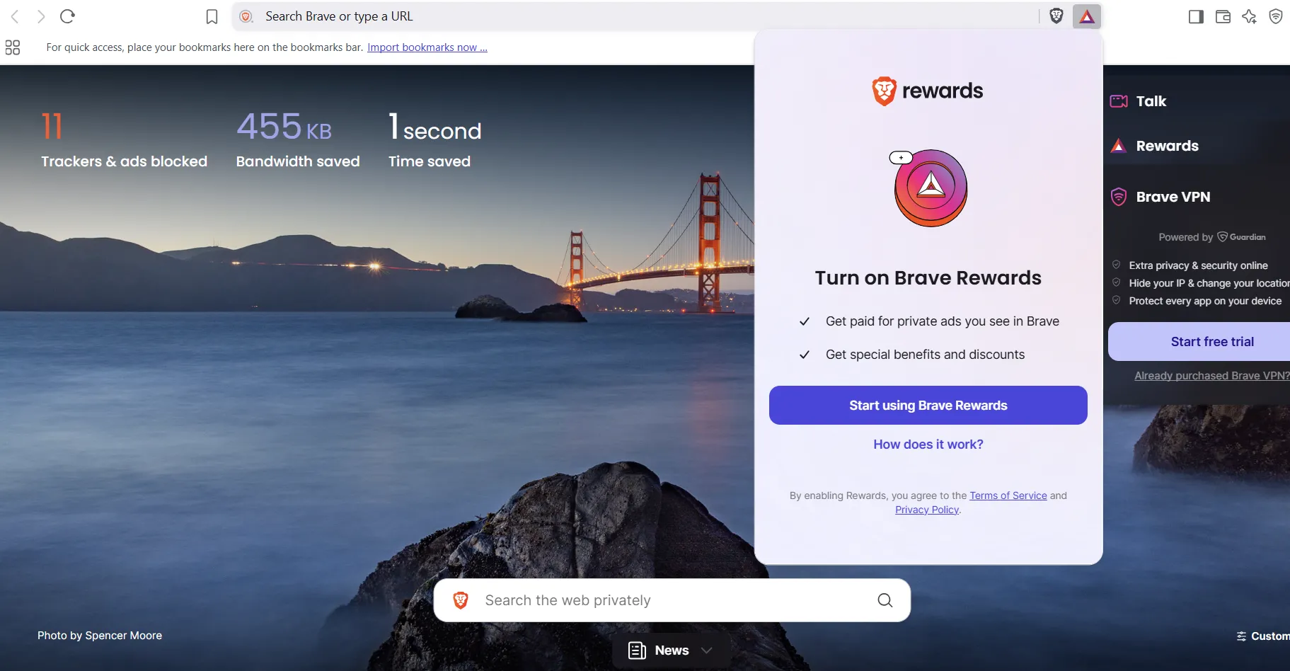 Bật tính năng Brave Rewards trong trình duyệt Brave