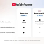 Biểu đồ so sánh các gói đăng ký YouTube Premium và Premium Lite