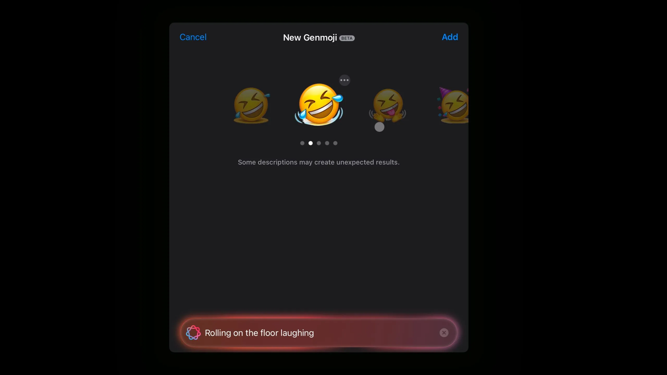 Biểu tượng cảm xúc &quot;cười lăn lộn&quot; được Genmoji tạo ra, trông khác phong cách Apple
