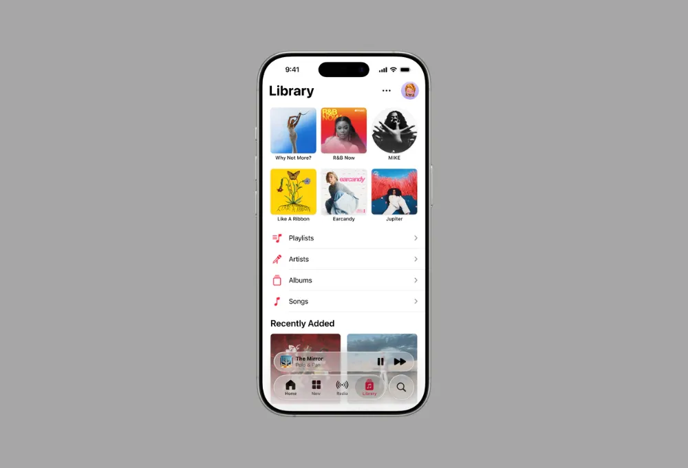 Biểu tượng ghim cho các album, playlist và nghệ sĩ yêu thích trong thư viện Apple Music