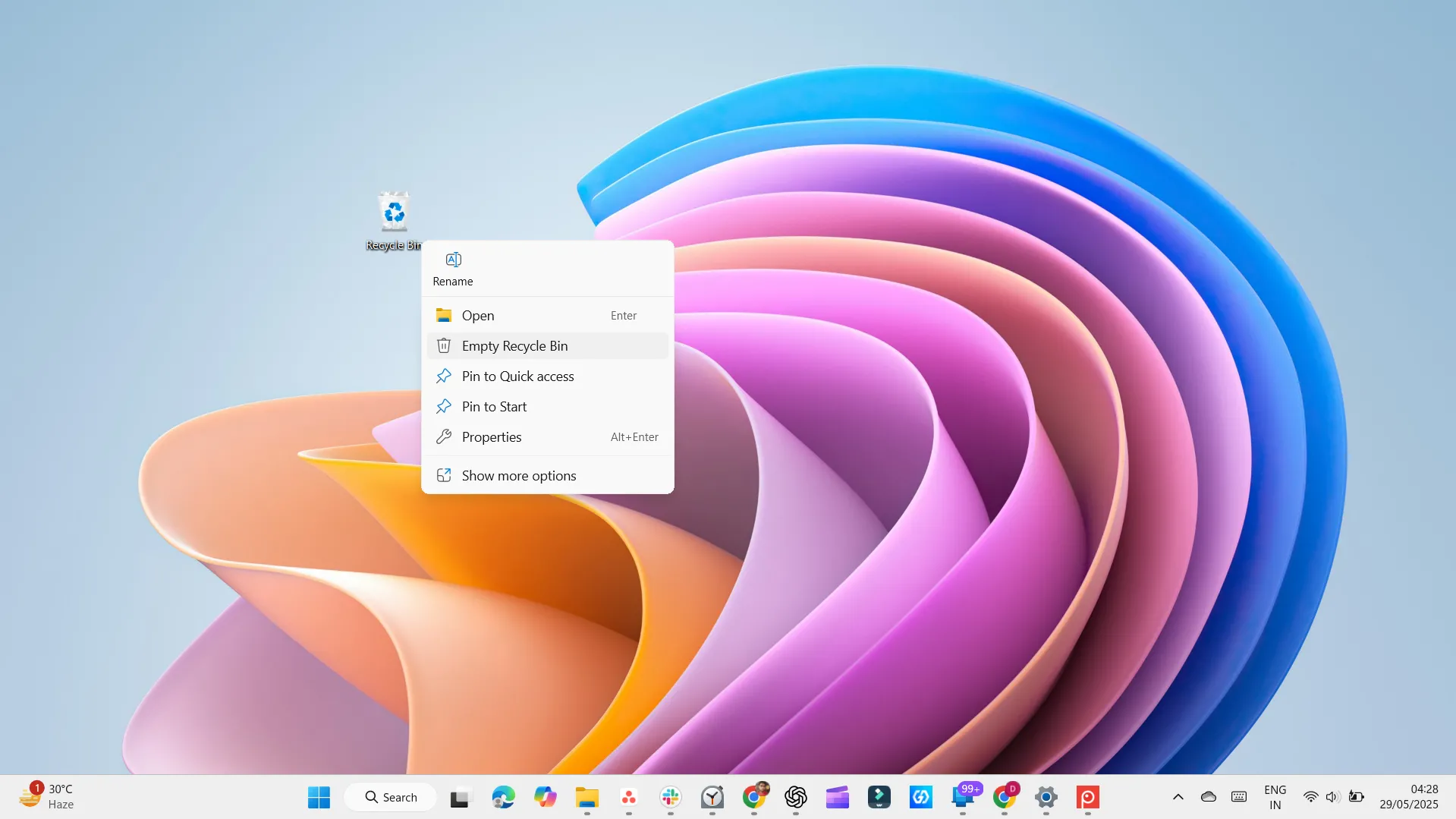 Biểu tượng Thùng Rác (Recycle Bin) trên màn hình desktop Windows.