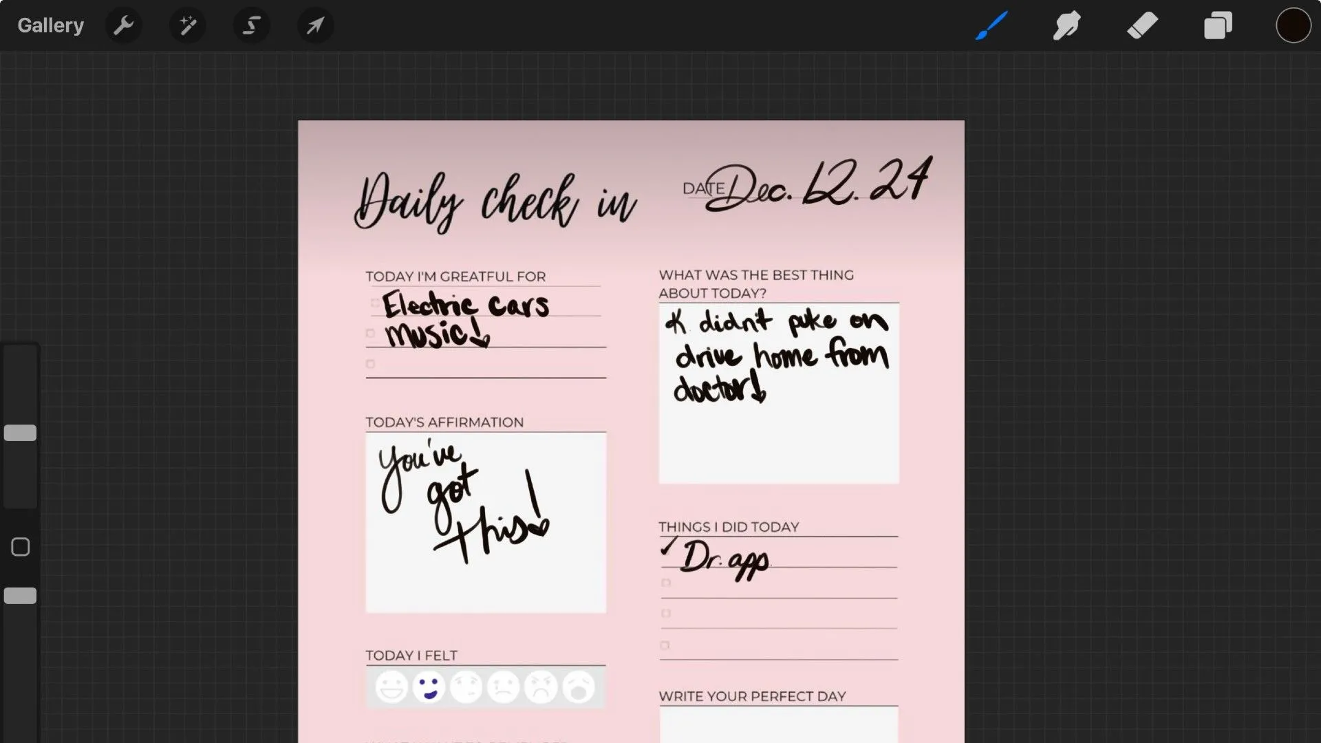 Bố cục nhật ký kỹ thuật số trong Procreate với ảnh, văn bản và các yếu tố đồ họa