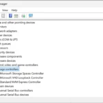 Bộ điều khiển lưu trữ NVMe được tô sáng trong Trình quản lý Thiết bị Windows để kiểm tra driver.