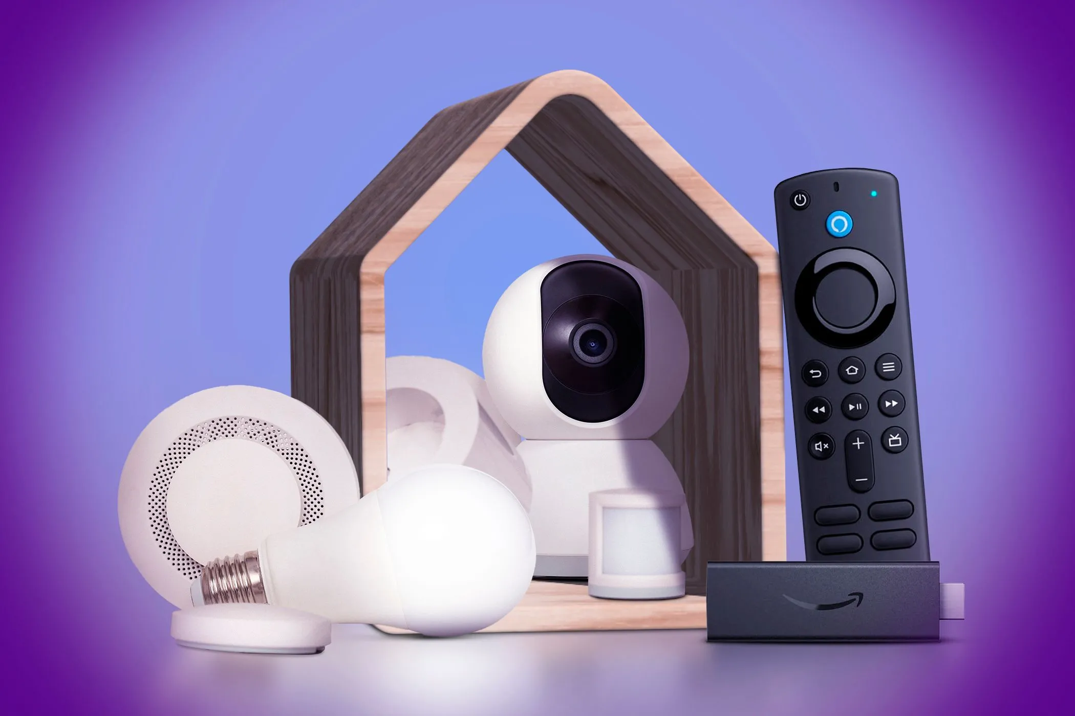 Bộ sưu tập các thiết bị nhà thông minh như camera, bóng đèn, cảm biến và thiết bị truyền phát