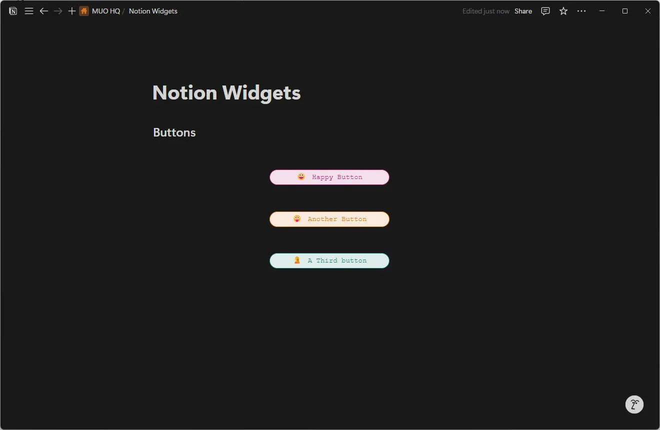 Buttons widget tùy chỉnh nút trong Notion