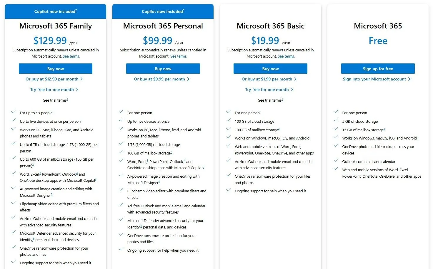 Các gói đăng ký Microsoft 365 và giá