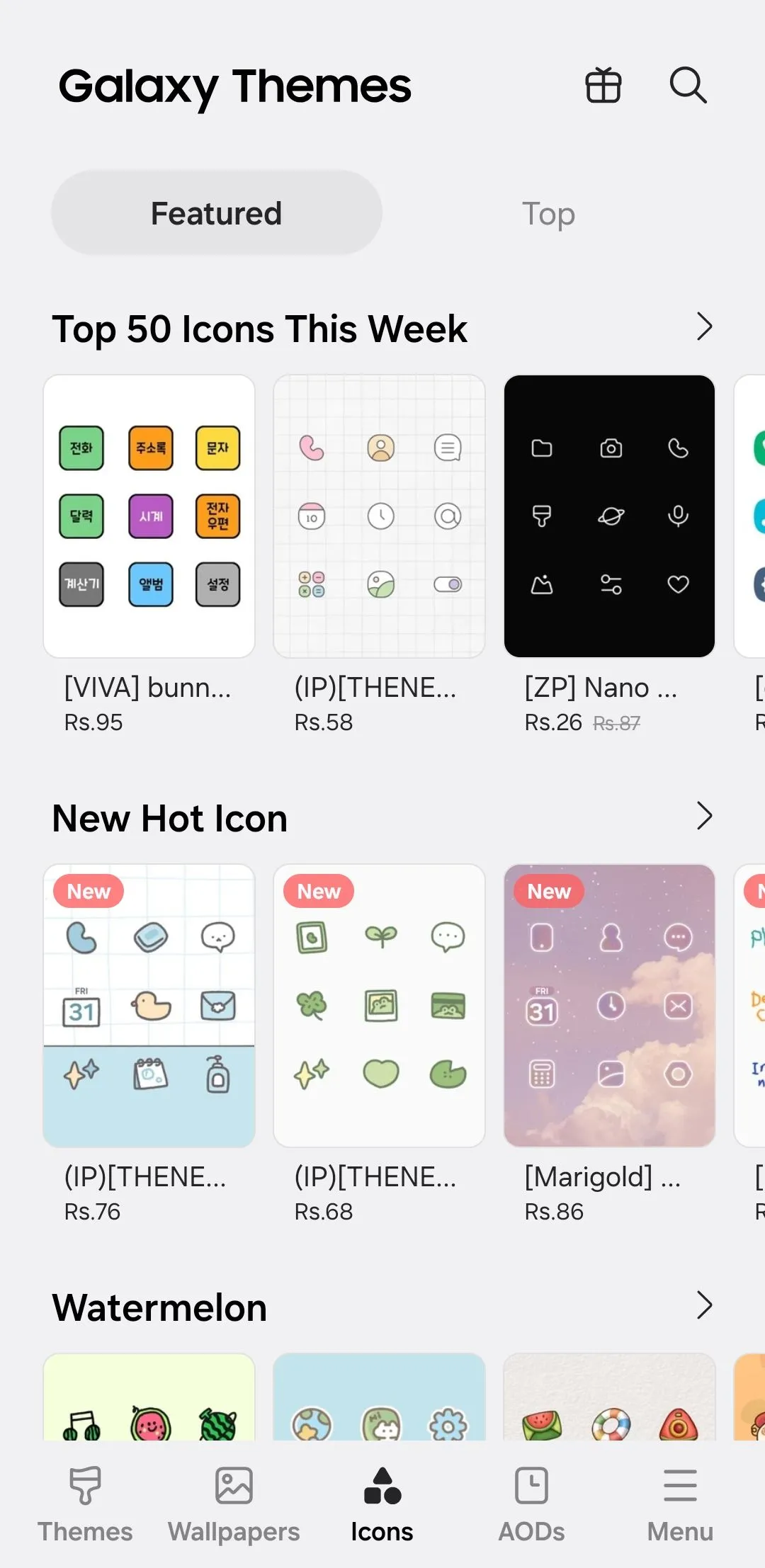 Các gói icon trong cửa hàng Galaxy Themes trên Samsung Galaxy