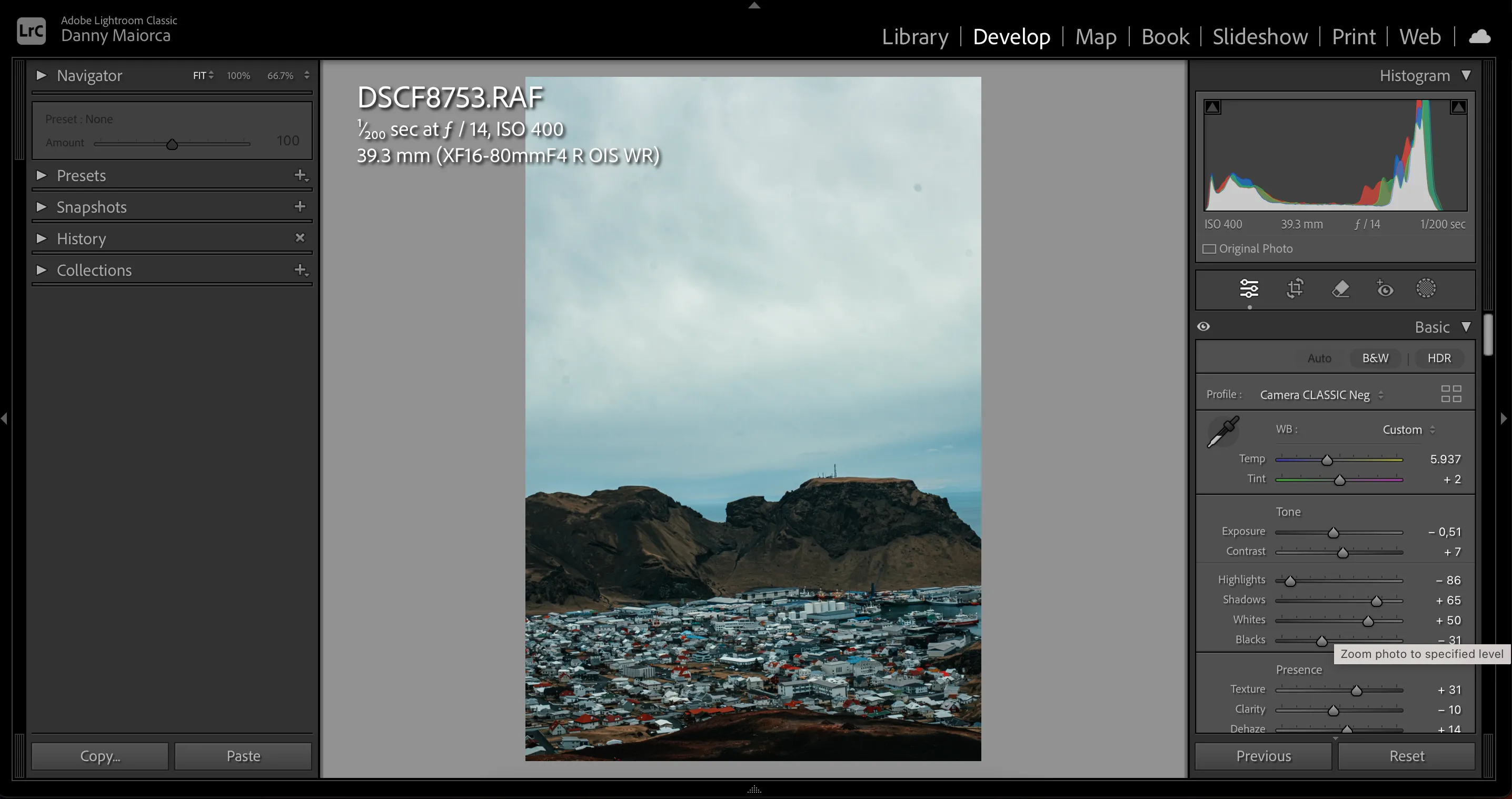 Các màu sắc trong một bức ảnh được tự động cải thiện bằng AI trong Lightroom, cho thấy sự thiếu tự nhiên