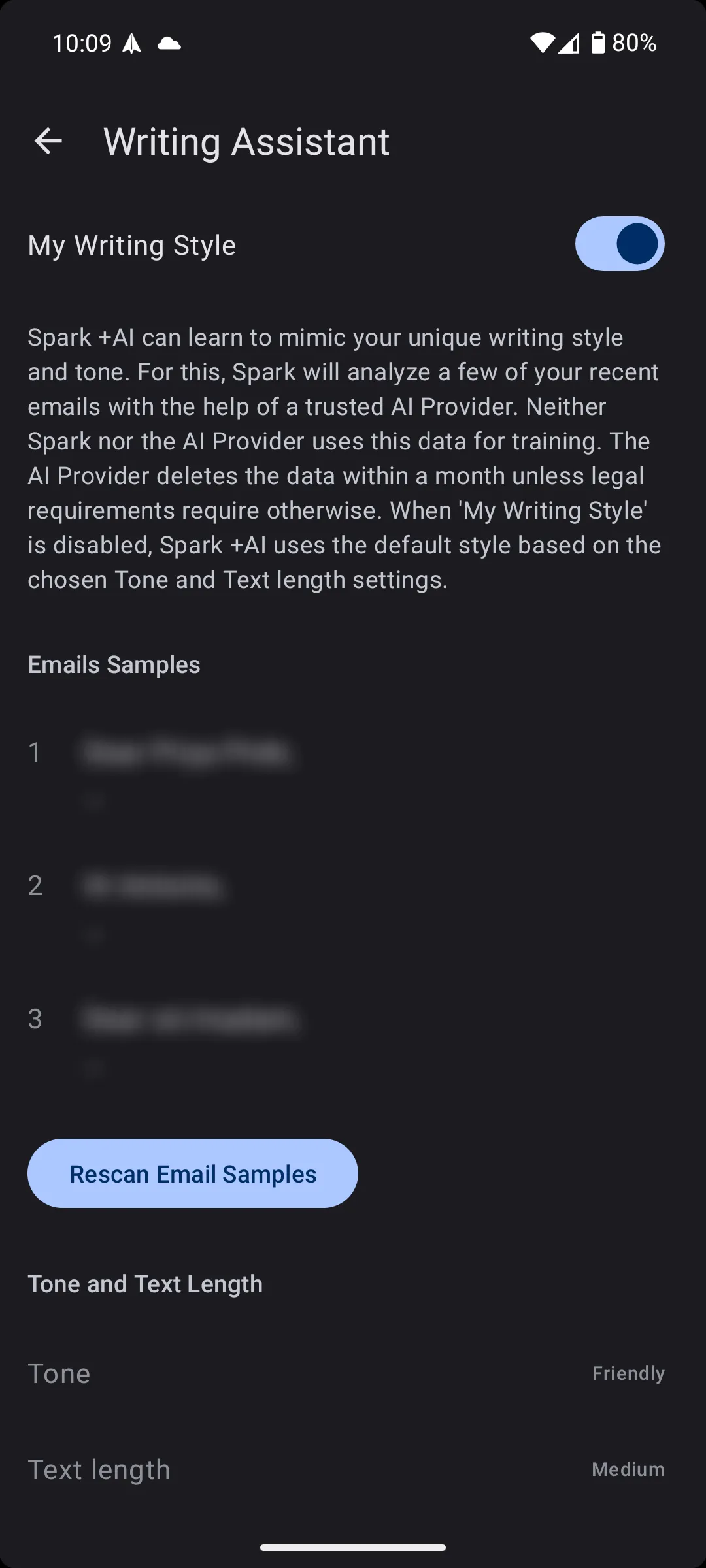 Các mẫu viết được tạo bởi tính năng Compose with +AI trong Spark Mail