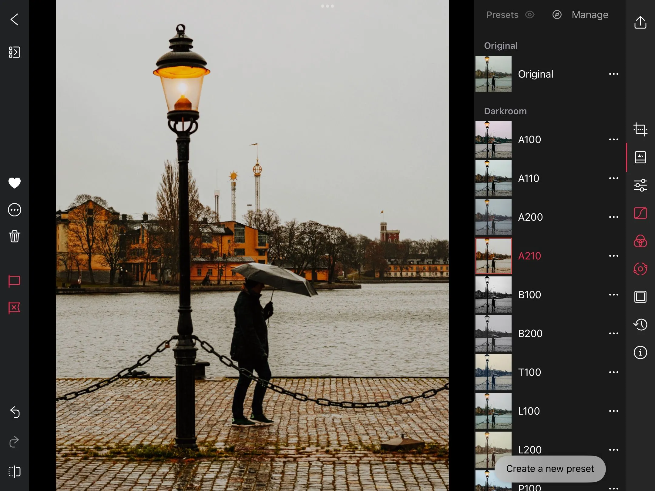 Các preset của ứng dụng Darkroom trong ứng dụng