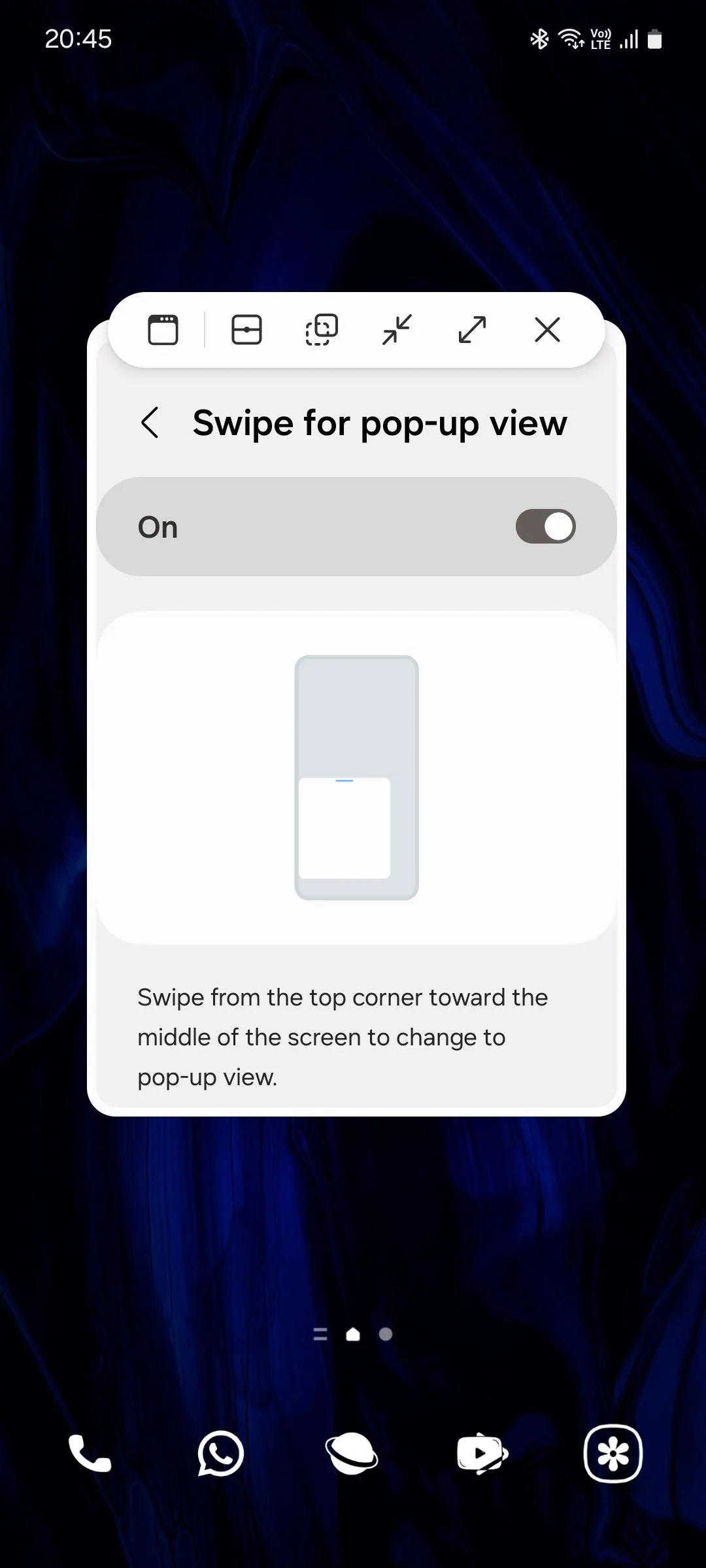 Các tùy chọn cài đặt cử chỉ cho chế độ cửa sổ nổi Pop-up View trên Samsung