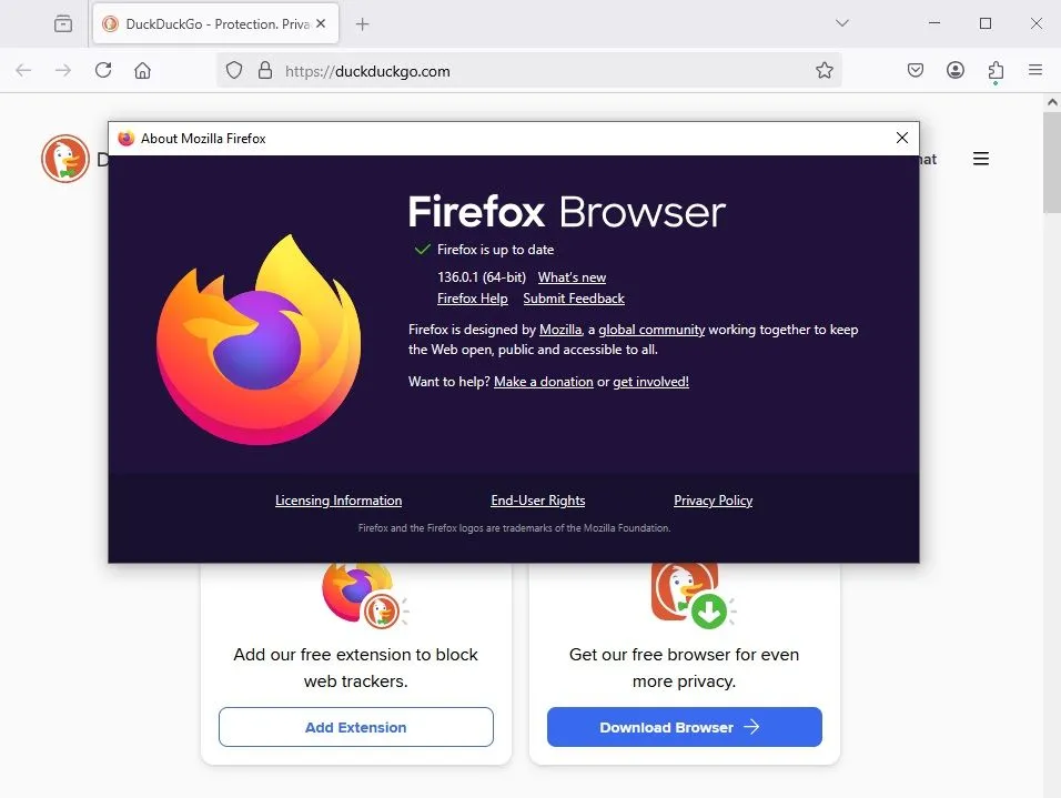 Các tùy chọn cập nhật tự động và thủ công trong cài đặt Firefox