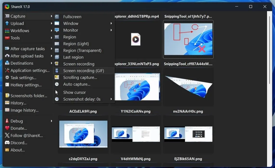 Các tùy chọn chụp và quay màn hình nâng cao của ShareX trên Windows