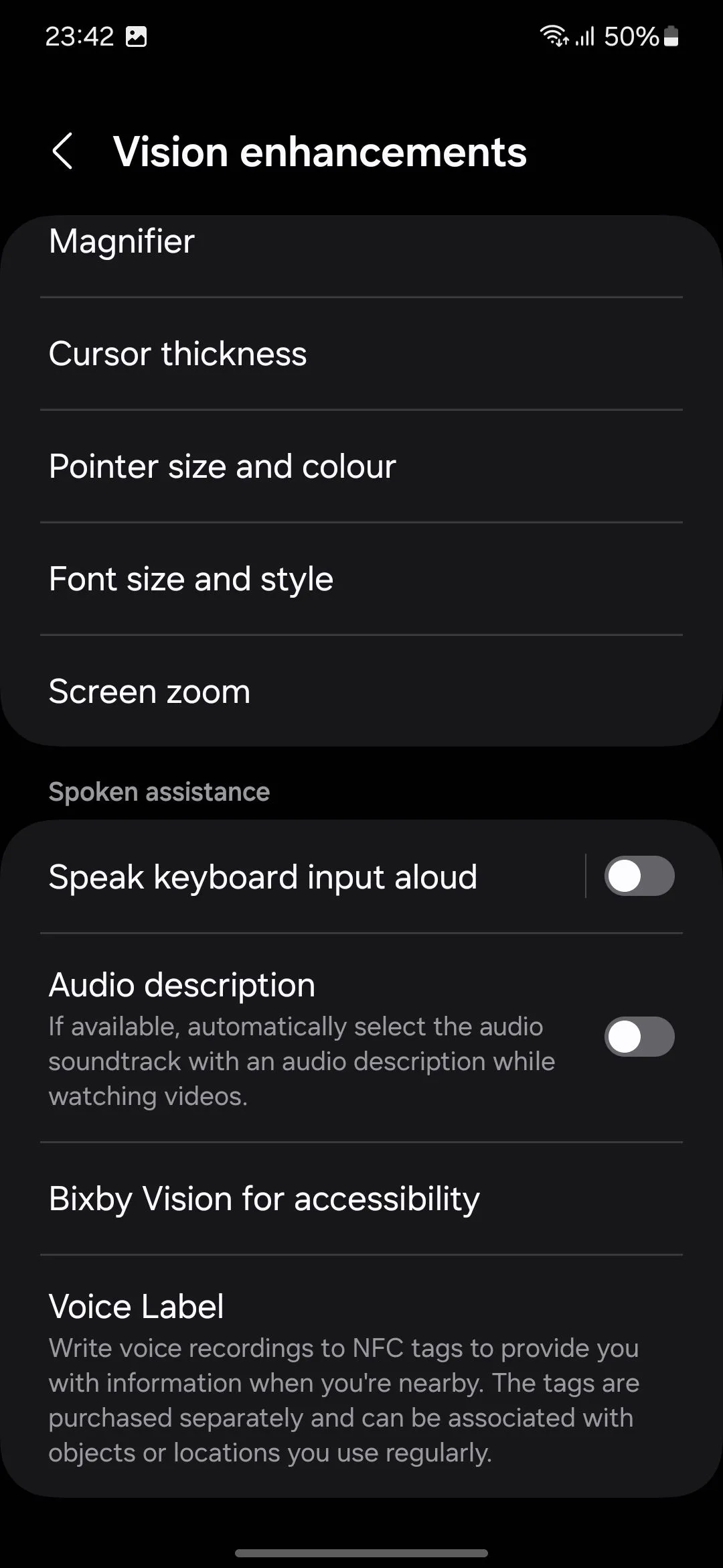 Các tùy chọn menu Trợ năng trên điện thoại Samsung
