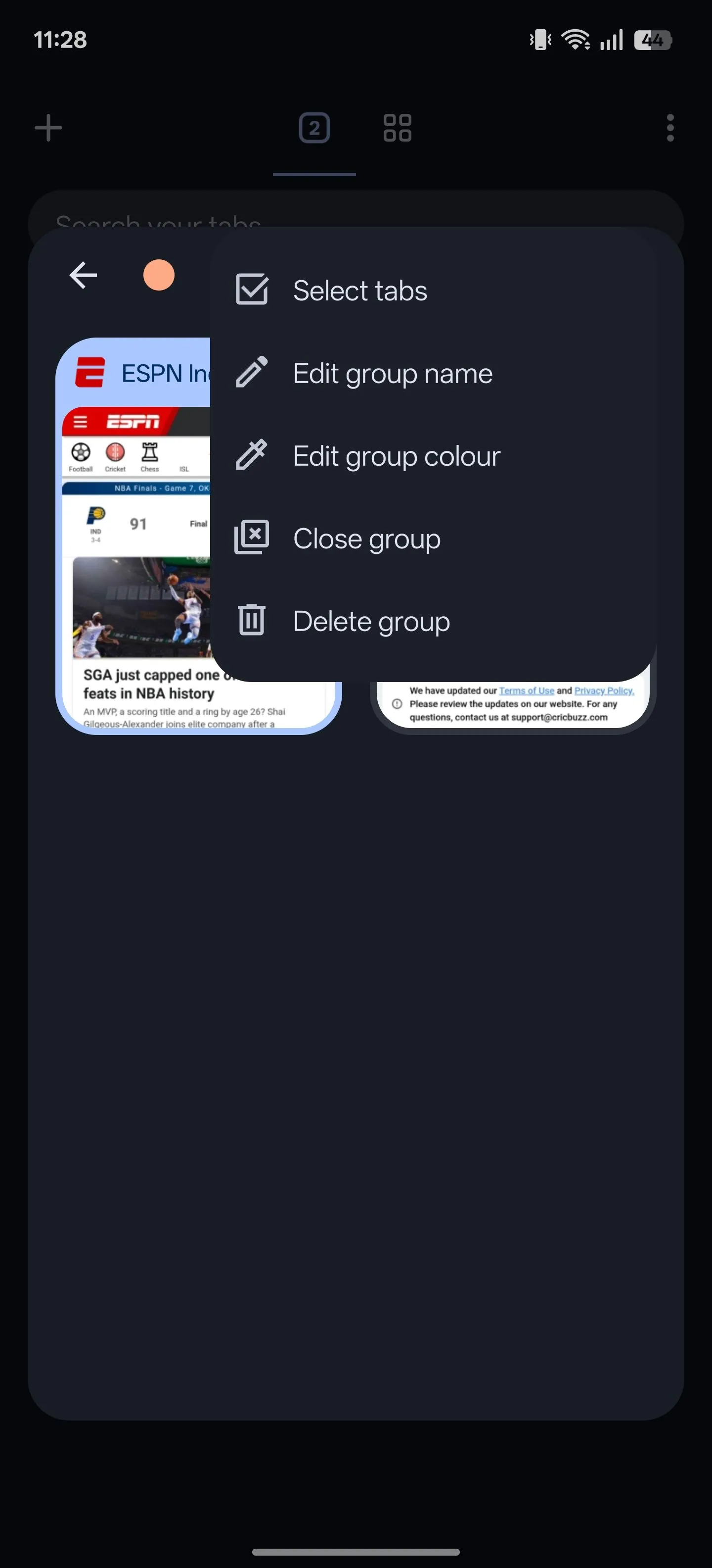 Các tùy chọn quản lý Nhóm Tab Chrome: xem, sửa, đóng, xóa nhóm trên Android