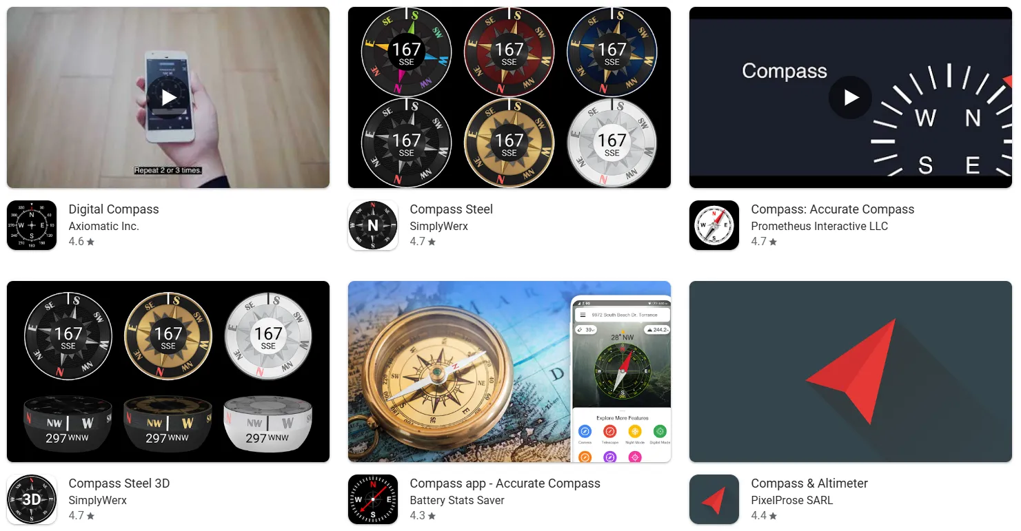 Các ứng dụng la bàn khác nhau trên cửa hàng ứng dụng smartphone Android và iOS