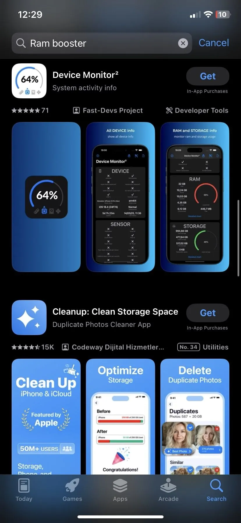 Các ứng dụng tăng cường RAM cho iPhone trên App Store