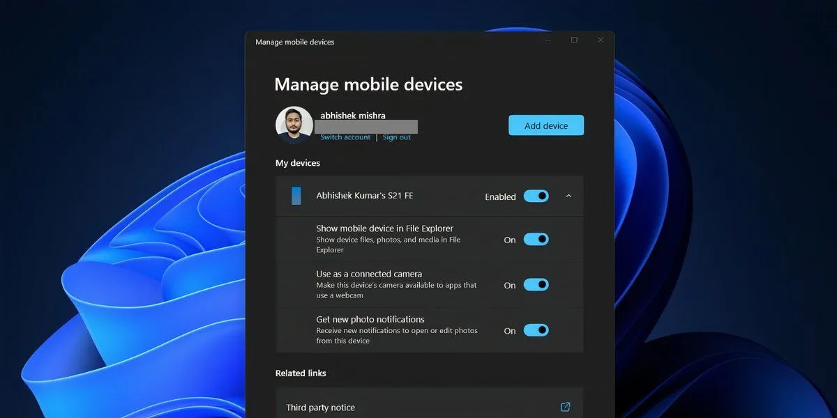 Cách hiển thị thiết bị di động trên trang quản lý thiết bị di động trong cài đặt Windows 11