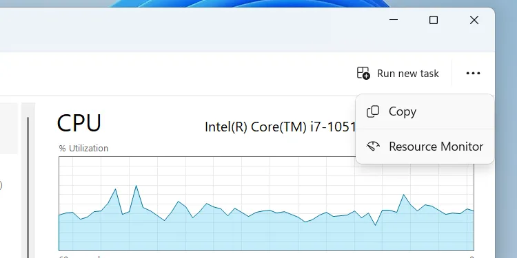 Cách mở Resource Monitor từ tab Performance trong Trình quản lý Tác vụ