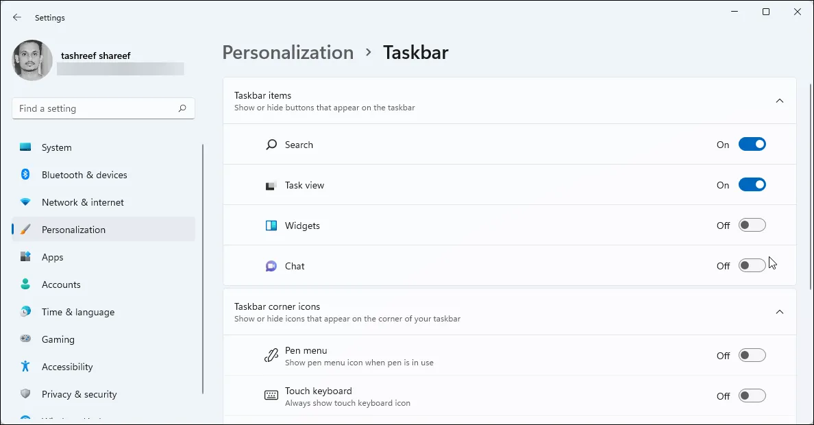 Cài đặt bật/tắt Widgets và Chat trên Windows 11