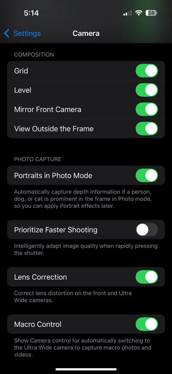 Cài đặt camera iPhone với tùy chọn Ưu tiên chụp nhanh