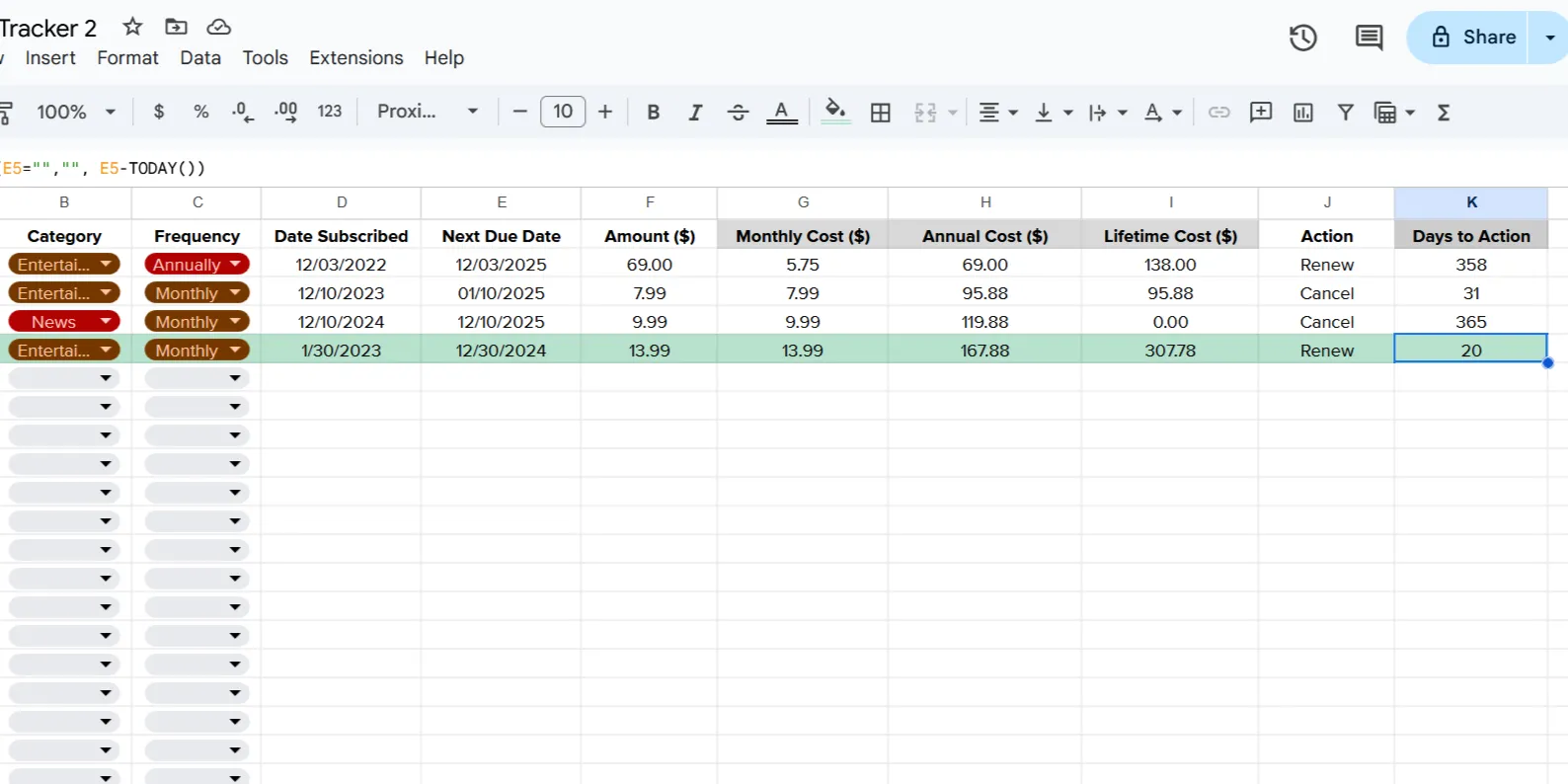 Cài đặt Định dạng có điều kiện trong Google Sheets để tô sáng các đăng ký dựa trên số ngày còn lại đến hạn