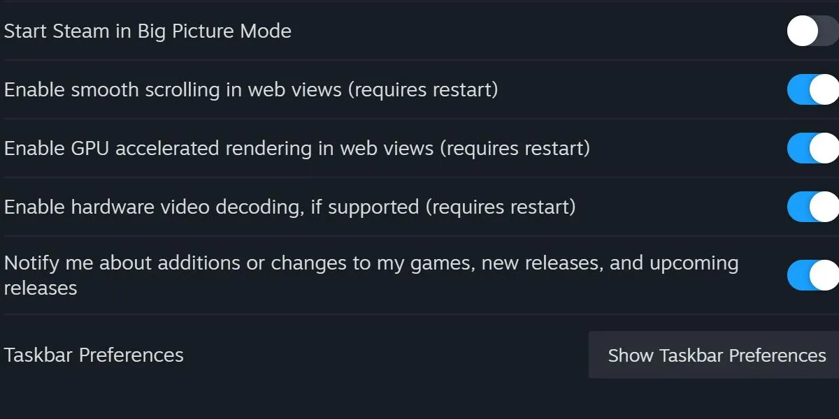 Cài đặt giao diện Steam với tùy chọn vô hiệu hóa kết xuất tăng tốc GPU