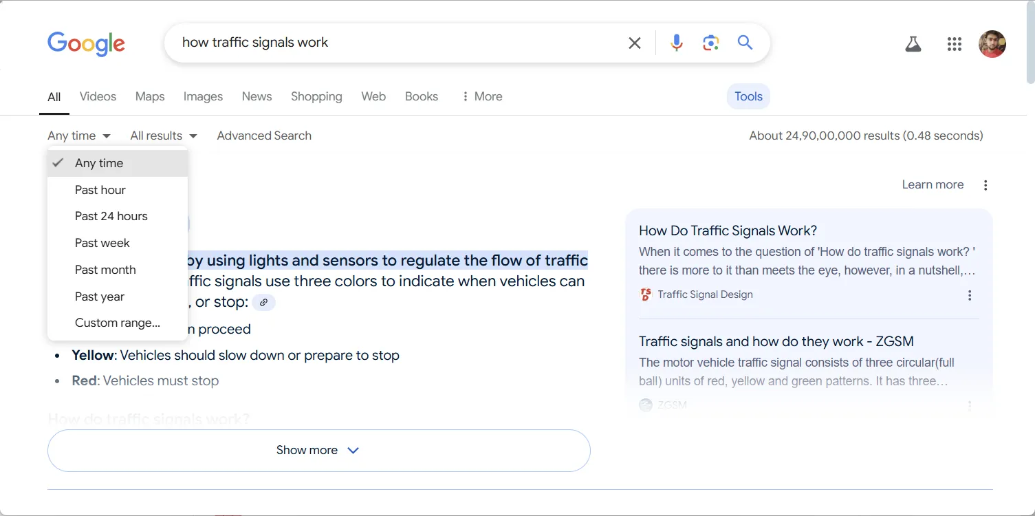 Cài đặt khoảng thời gian tìm kiếm trên Google