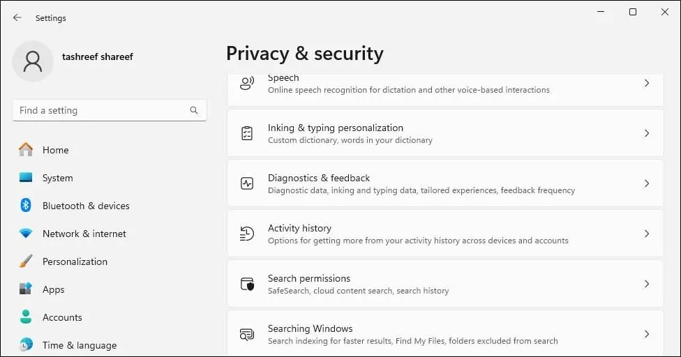 Cài đặt quyền riêng tư và bảo mật Windows 11 cho dữ liệu chẩn đoán và phản hồi