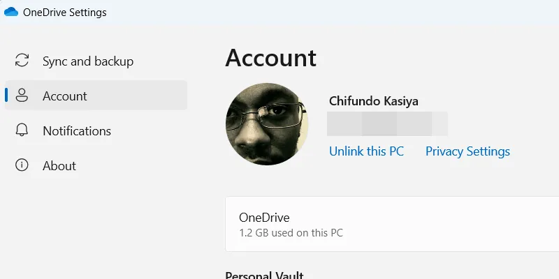 Cài đặt tài khoản OneDrive để hủy liên kết PC