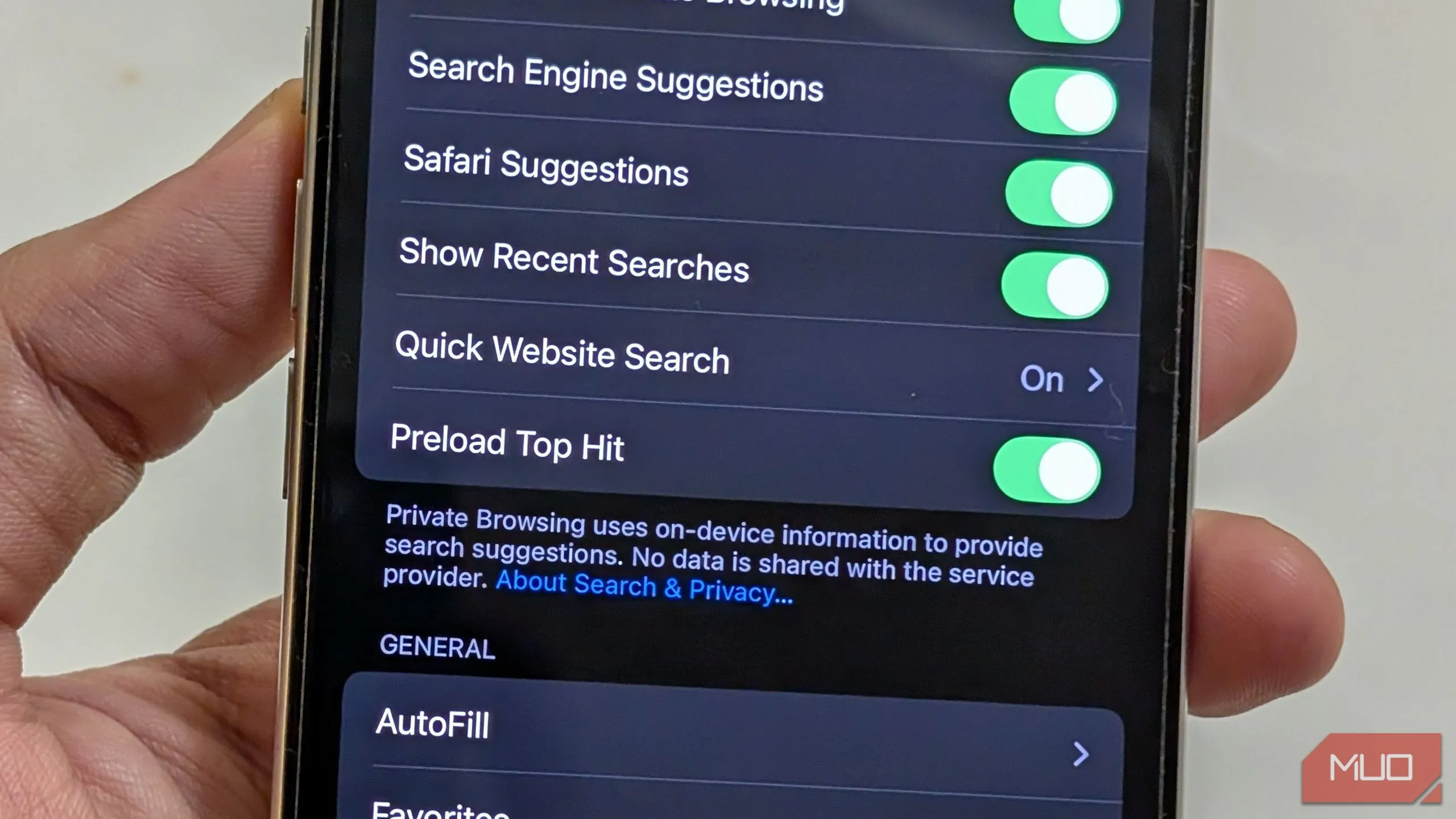 Cài đặt tải trước kết quả hàng đầu của Safari trên iOS