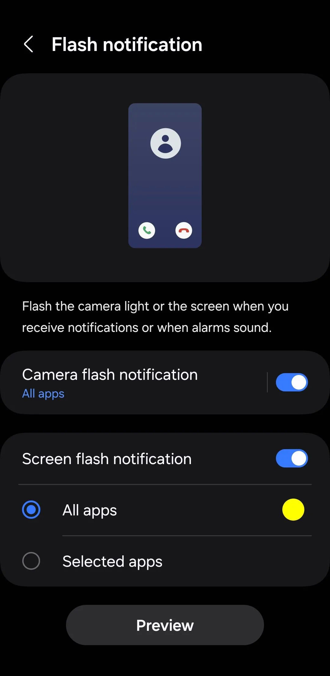 Cài đặt thông báo đèn flash camera trên điện thoại Android