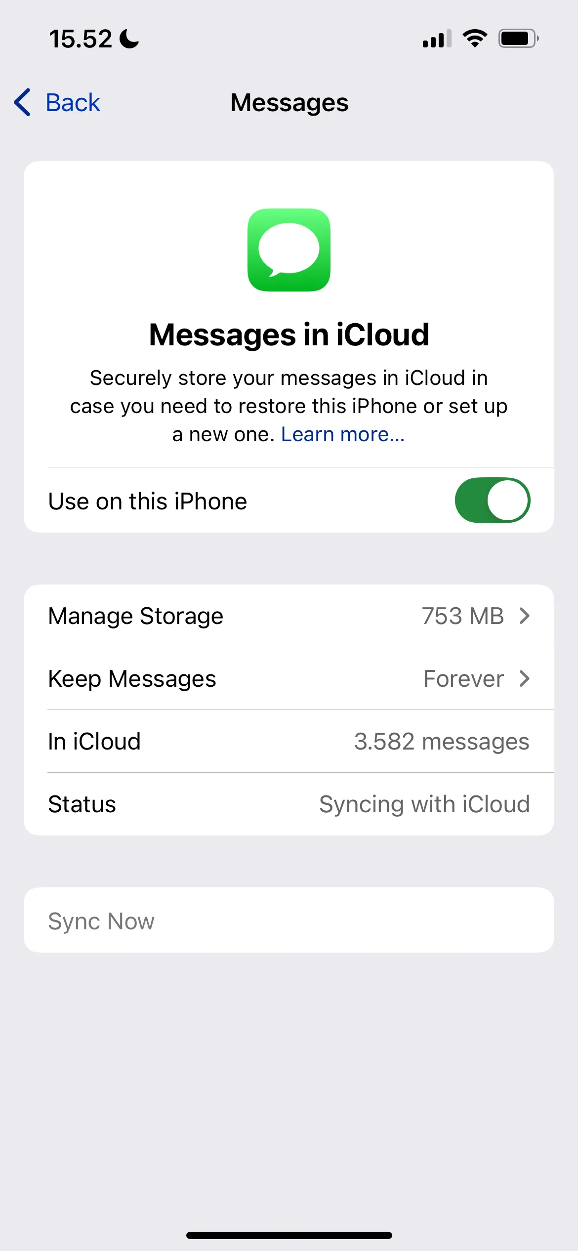 Cài đặt Tin nhắn trong iCloud trên iOS với tùy chọn bật tắt và quản lý thời gian lưu trữ