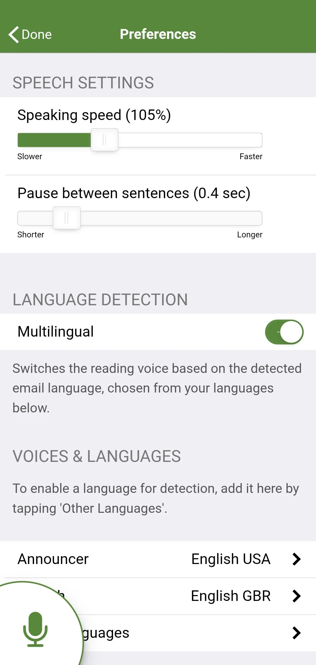 Cài đặt tùy chỉnh giọng đọc trong ứng dụng Speaking Email