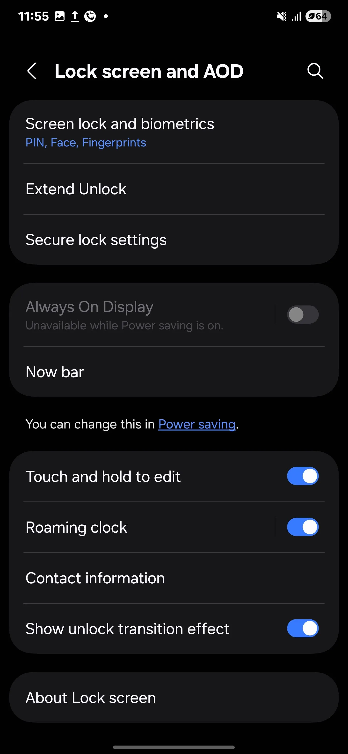 Cài đặt tùy chọn Now Bar trong phần Màn hình khóa và AOD trên Samsung S25 Ultra