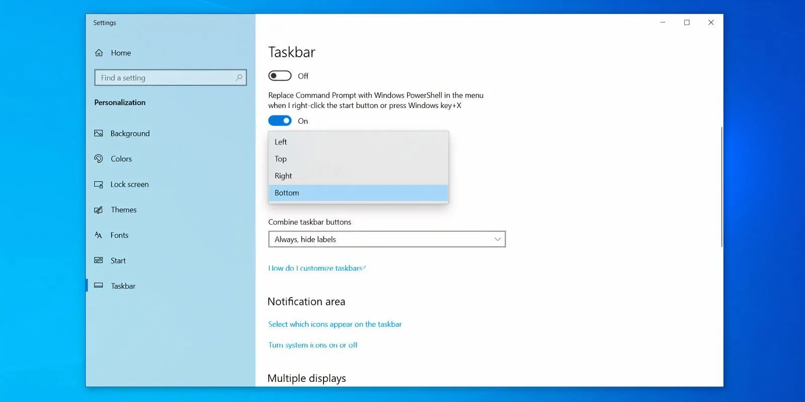 Cài đặt Windows 10 hiển thị tùy chọn vị trí Taskbar và cách kết hợp biểu tượng ứng dụng