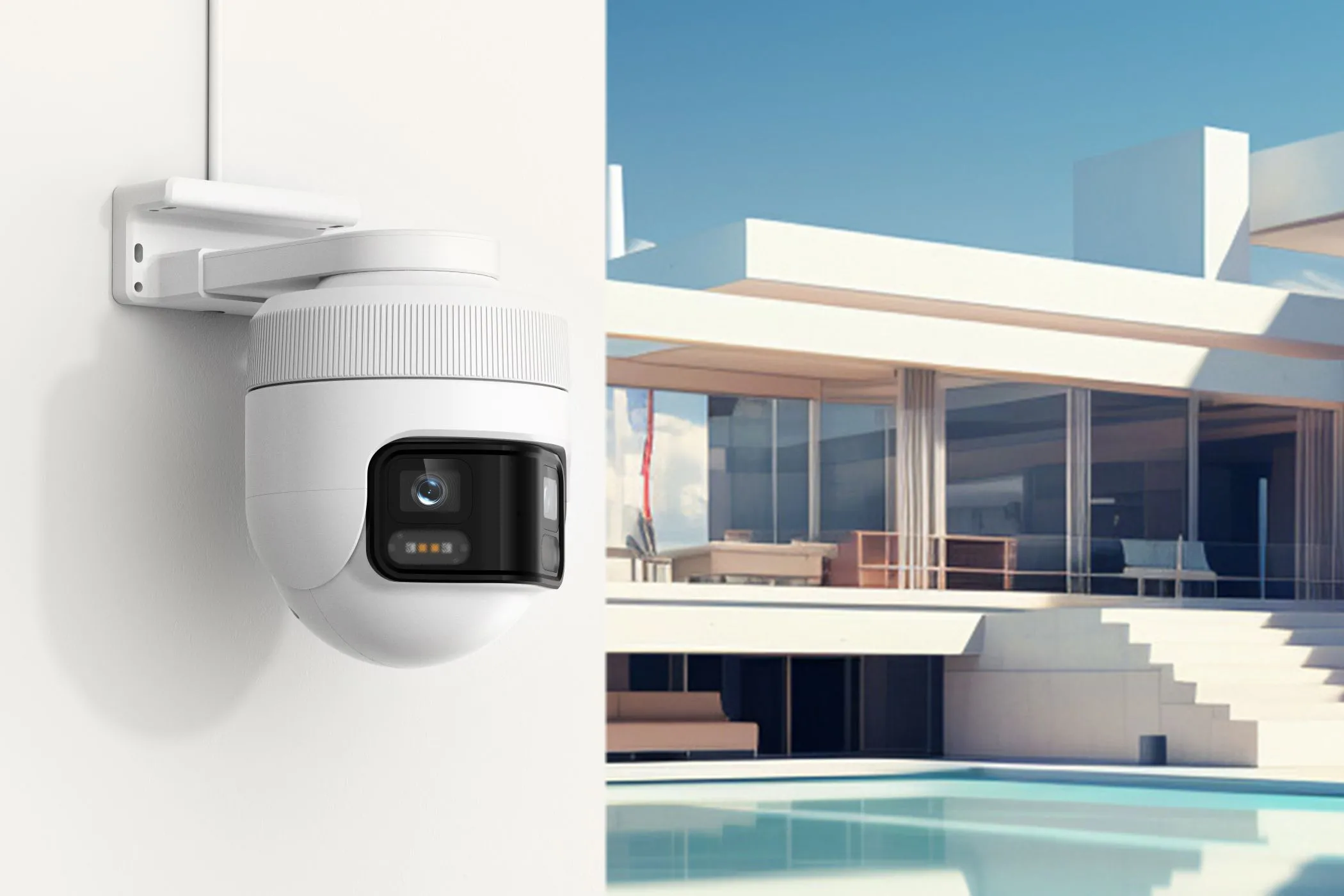 Camera an ninh IMILAB EC6 Panorama lắp đặt ngoài trời với ngôi nhà ở phía sau