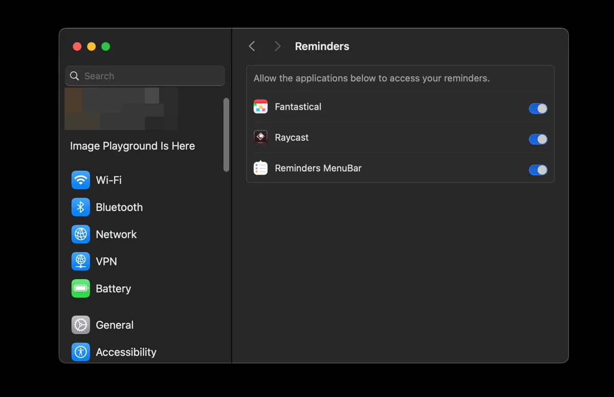 Cấp quyền truy cập ứng dụng Reminders MenuBar trong Cài đặt hệ thống macOS